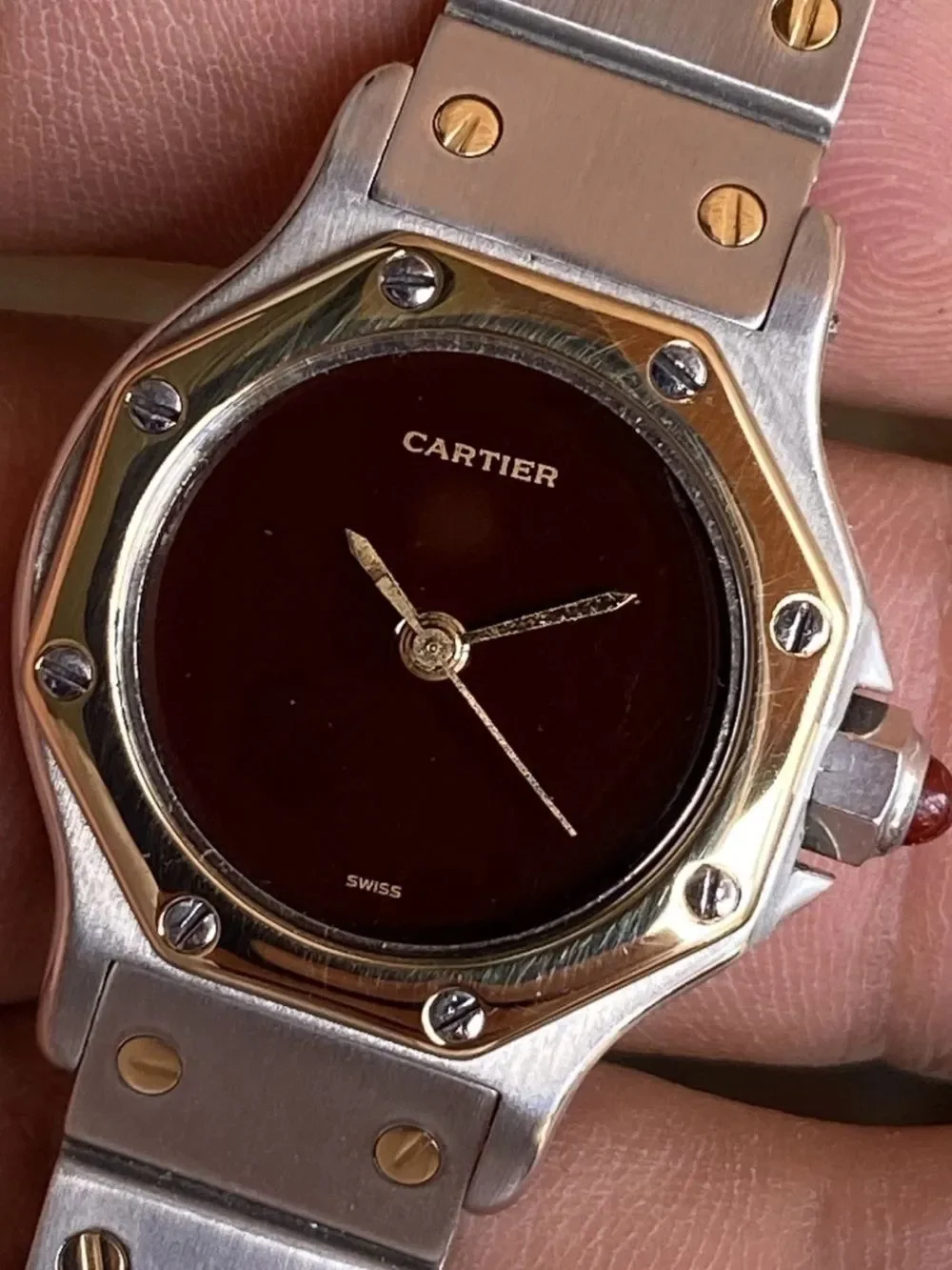 Cartier Santos Octagon Burgundy 18k SS SM 24mm automatic